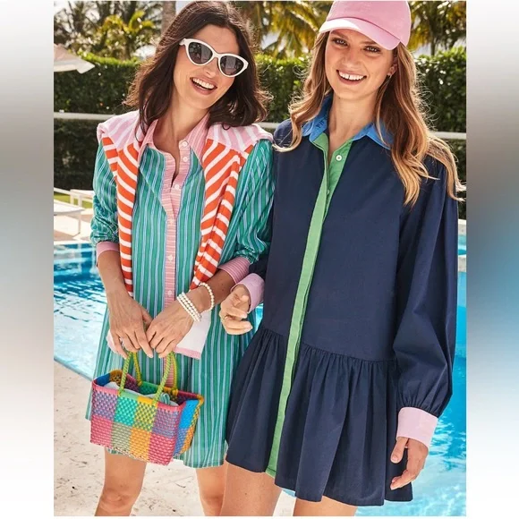 NWT Addison Bay Lane Color Block Point Collar Peplum Dropped Waist Flounce Dress - Picture 1 of 10